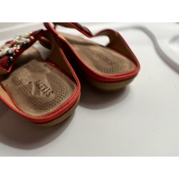 Siketu Cushioned Sandals Women's Size 6 /36 Red Stones Beads Shells Gems - Picture 5 of 10